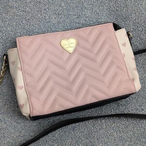 Luv Betsey by Betsey Johnson Pink Chevron Heart Crossbody Bag Gold Heart Detail
